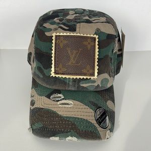 UpCycled Louis Vuitton patch TAN Camouflage BASEBALL cap